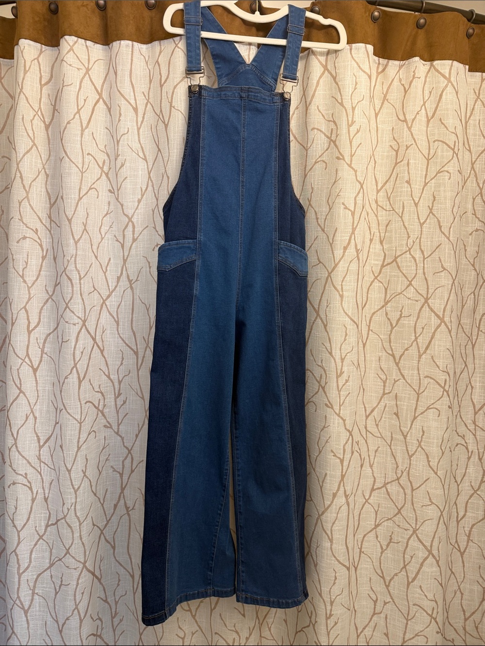Natura Two-Tone Denim Wide-Leg Overalls